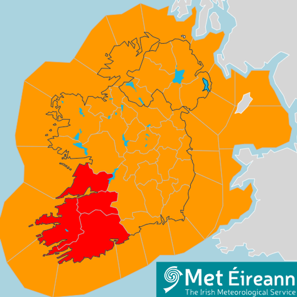Orange and red warnings issued for Storm Éowyn 24/01/2025
Source: Met Éireann