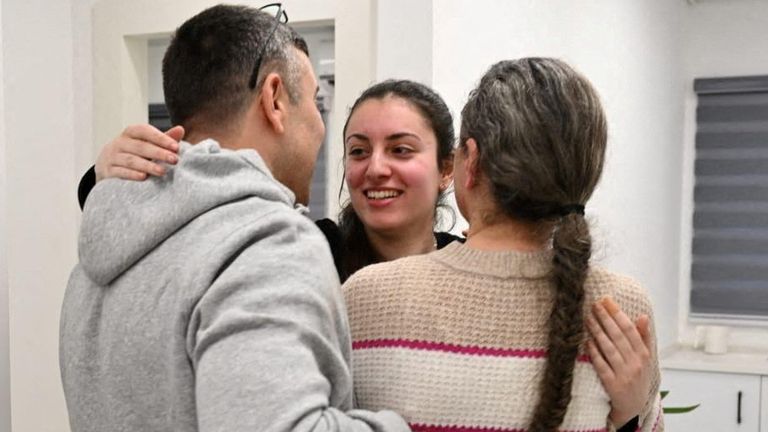 Karina Ariev back with her loved ones. Pic: IDF via Reuters