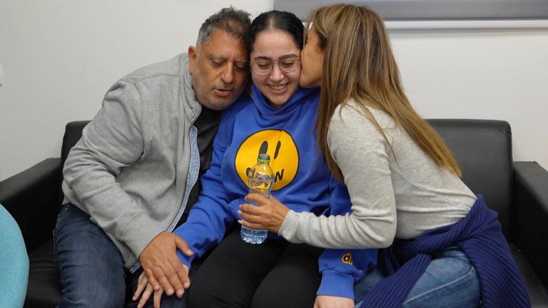 Liri Albag is reunited with her loved ones. Pic: IDF via Reuters