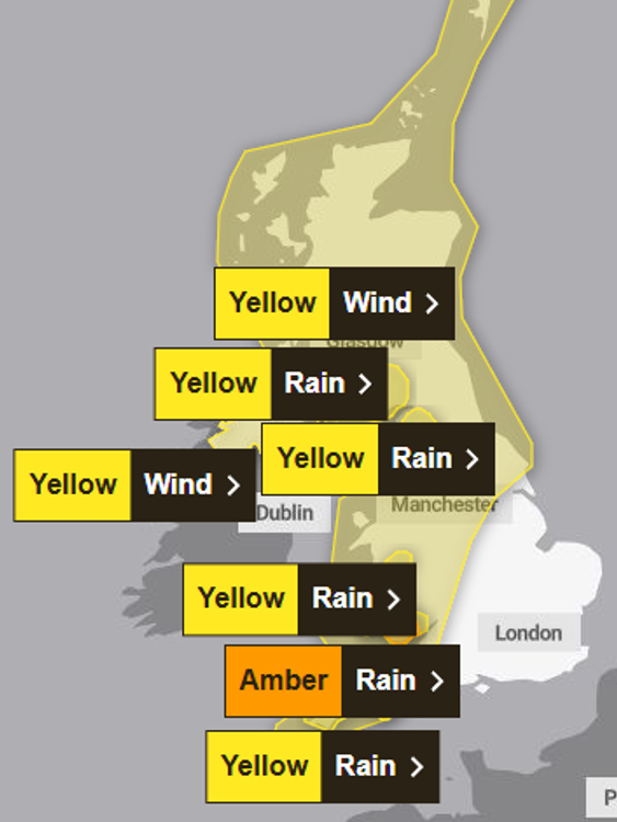 Fresh amber warning for rain as Met Office issues alerts for much of UK