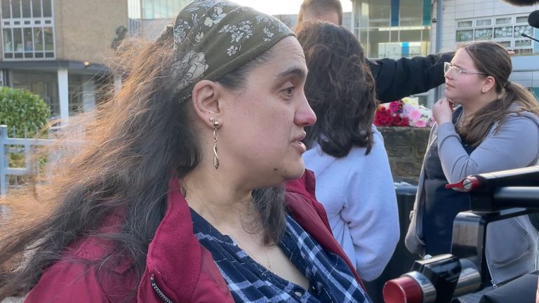 Luisa Meco, speaks to the media outside All Saints Catholic High School, on Granville Road in Sheffield.
Pic: PA