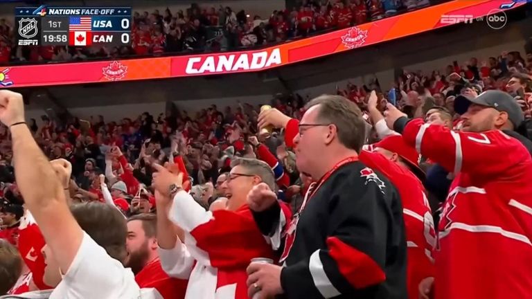 Source: SNTV No archive. No use after 18/02/2025
Still from footage of NHL game between United States and Canada at the 4 Nations Face-Off in Montreal. match started with three fights in the first nine seconds