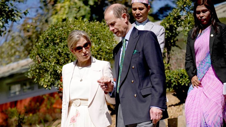 'Keep going, darling': Duke and Duchess of Edinburgh hold hands during trip to Nepal
