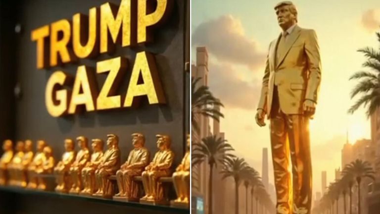 Netanyahu on a sunbed and golden statues - Trump shares bizarre AI video of vision for Gaza