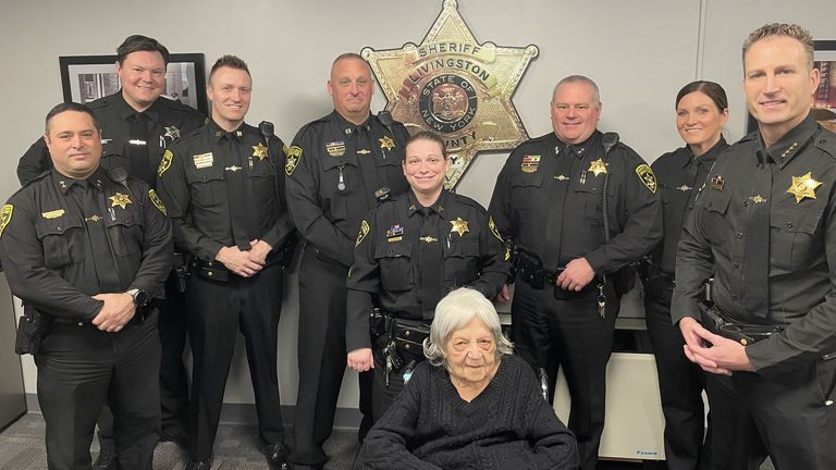 Loretta pictured on 10/02/2025 celebrating her 104 y/o birthday (which was on 08/02/2025) by visiting the local jail (Livingston County Sheriff's Office, Geneseo, NY state) from nearby Avon Nursing Home in Avon, NY state. No surname. Pic: Livingston County Sheriff's Office
https://www.facebook.com/livcosheriffs/posts/our-new-friend-loretta-came-by-the-sheriffs-office-today-to-have-her-104th-birth/1038689914957735/
