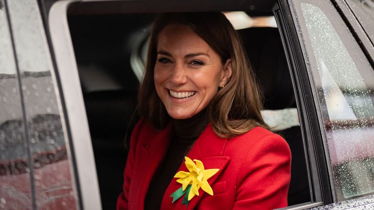 The Princess of Wales departs after a visit to Pontypridd Market in Wales to talk to local business owners about the impact of the flooding caused by Storm Bert and Storm Darragh, and help prepare and cook a batch of Welsh cakes at the The Welsh Cake Shop. Picture date: Wednesday February 26, 2025.