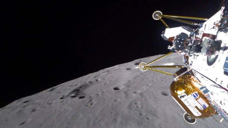 Athena lander does not appear to be standing upright on moon Athena lander does not appear to be standing upright on moon