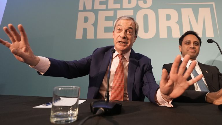 (L-R) Nigel Farage and party chairman Zia Yusuf. Pic: PA