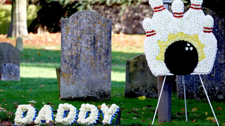 Themed  tributes for singer Liam Payne are seen outside St. Mary's Church on the day of his funeral.
Pic: Reuters