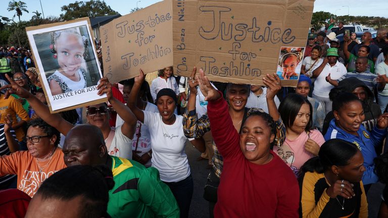 Protests outside the Vredenburg Magistrate Court.
Pic: Reuters