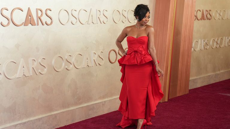 Bresha Webb arrives at the Oscars on Sunday, March 2, 2025, at the Dolby Theatre in Los Angeles. (AP Photo/Jae C. Hong)