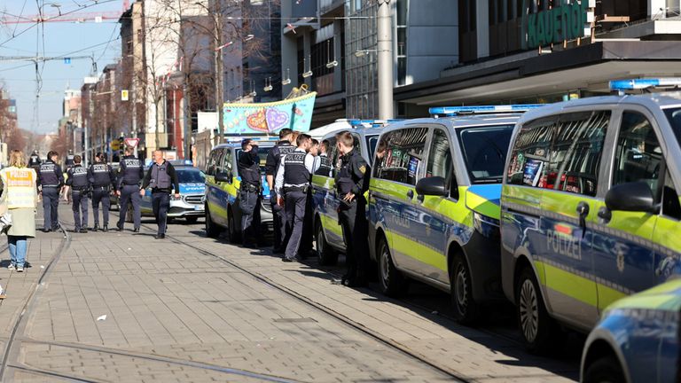 Police at the scene in Mannheim.
Pic: Reuters