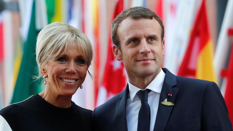 French President Emmanuel Macron and First Lady of France Brigitte Macron are seen at the G20 summit in Hamburg, Germany July 7, 2017. REUTERS/Wolfgang Rattay

