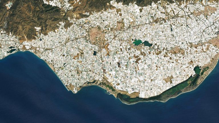 Almeria's 'Sea of Greenhouses' are visible from space. Pic: NASA