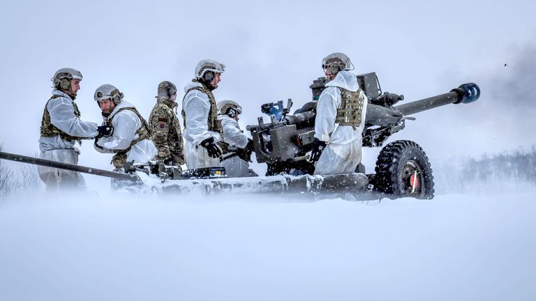 Army Commandos load a 105MM Howitzer in Norway.
Pic: Ministry of Defence Crown Copyright/PA